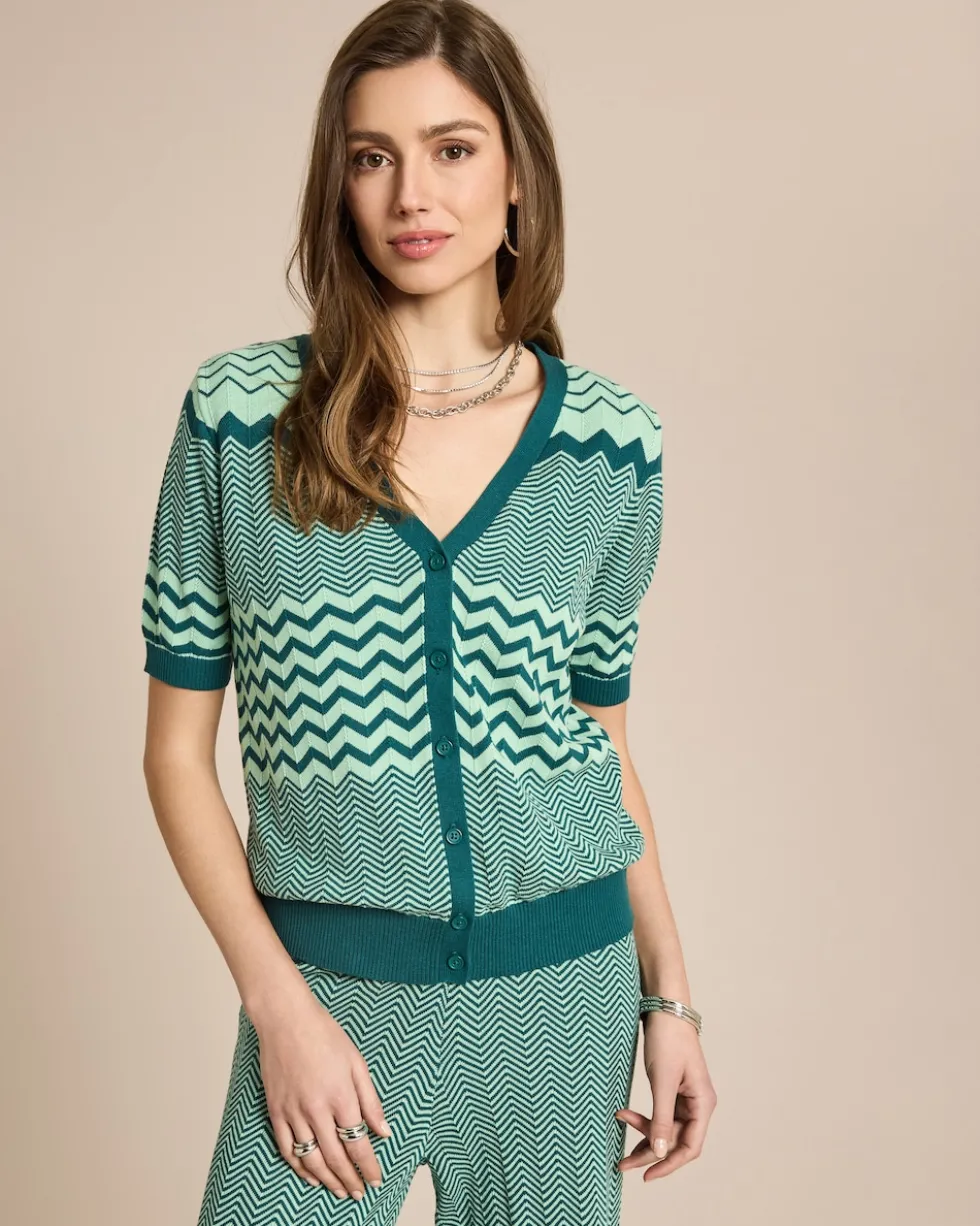 Ajour Kurzarm Strick Cardigan