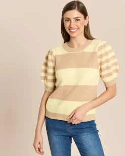 3/4-Arm-Pullover mit Streifen