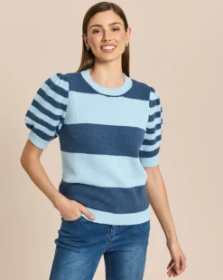 3/4-Arm-Pullover mit Streifen