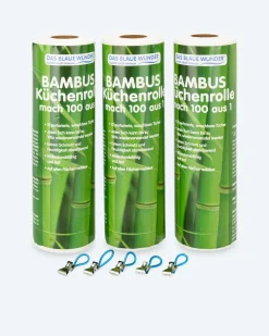 Bambus Küchenrolle, 3er Set + 5 Clips