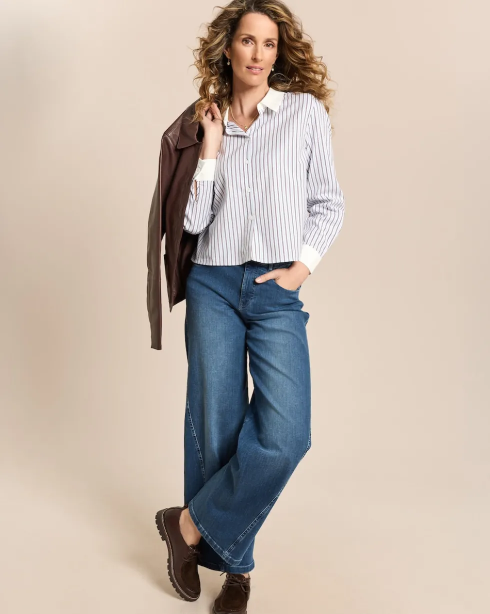 Baumwollstretch Bluse Streifenmix