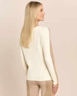 Bicolor Pullover mit Zopfmuster