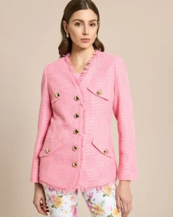 Blazer mit Bouclé-Optik und Fransen