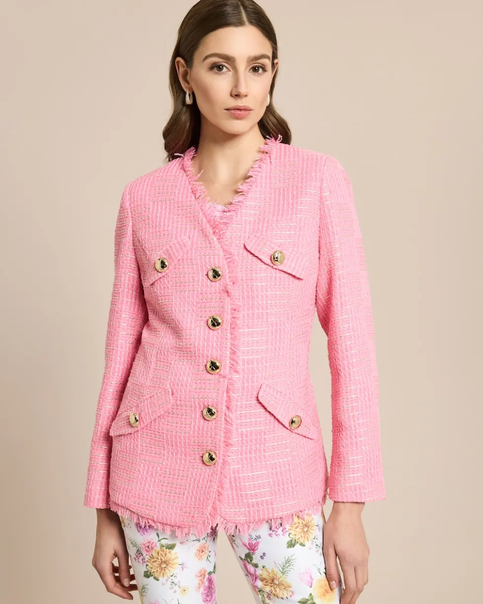 Blazer mit Bouclé-Optik und Fransen