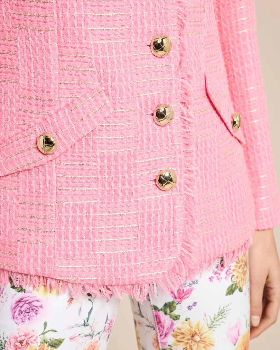 Blazer mit Bouclé-Optik und Fransen