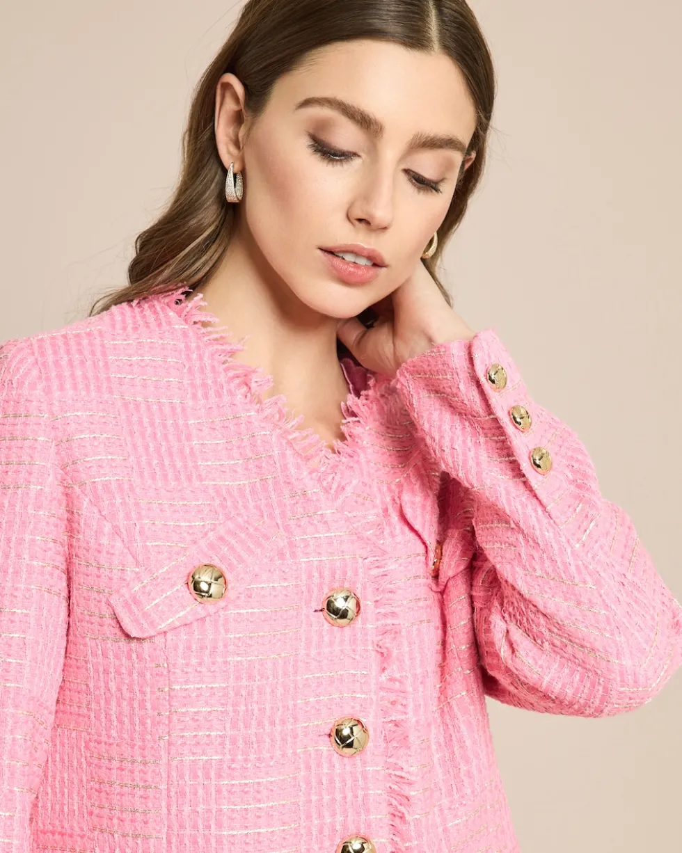 Blazer mit Bouclé-Optik und Fransen