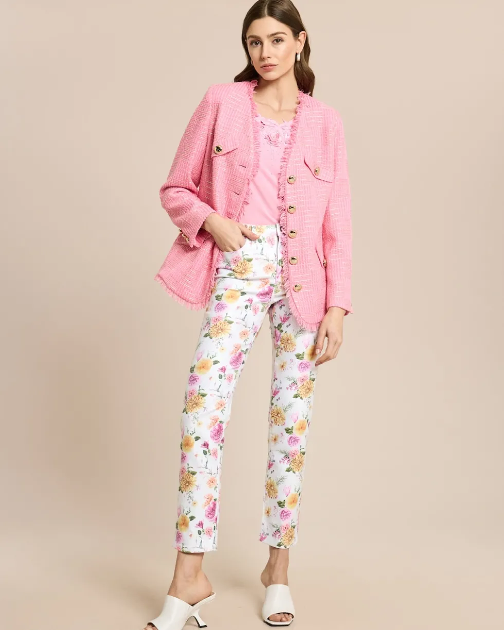 Blazer mit Bouclé-Optik und Fransen