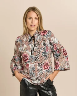 Bluse mit Animal- und Blumenprint