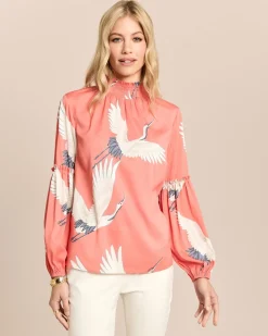 Bluse mit gesmoktem Kragen und Ärmelsaum