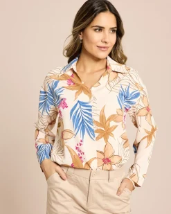 Bluse mit Hemdkragen Blätter-u.Blüten