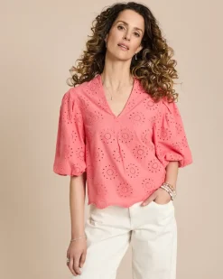 Bluse mit Lochstickerei und Ballonarm