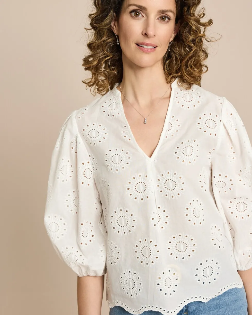 Bluse mit Lochstickerei und Ballonarm