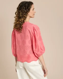Bluse mit Lochstickerei und Ballonarm