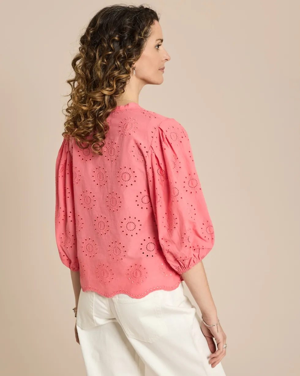 Bluse mit Lochstickerei und Ballonarm