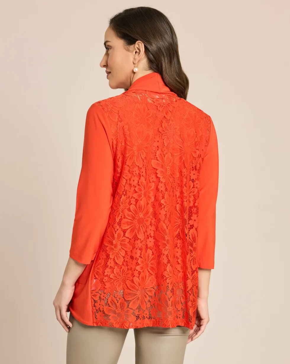 Cardigan mit Spitzenbesatz