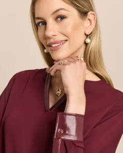 Chiffon-Bluse mit Lederimitat