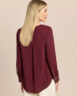 Chiffon-Bluse mit Lederimitat