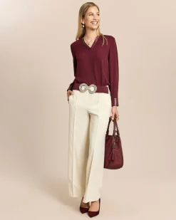Chiffon-Bluse mit Lederimitat
