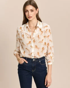 Chiffon-Bluse mit Motivdruck