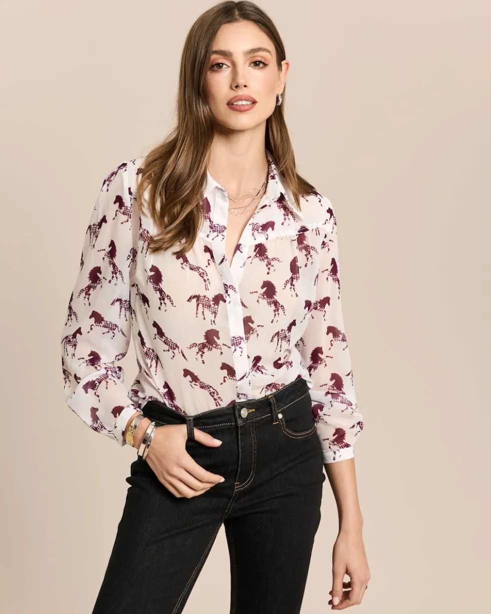 Chiffon-Bluse mit Motivdruck