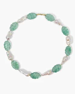 Collier mit Fluorit, Süßwasserperlen & Hämatit