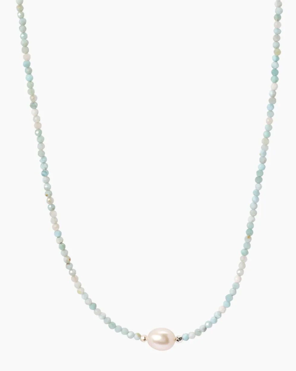 Collier mit Larimar, SWZ-Perle & Hämatit