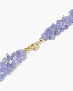 Collier mit Tansanit & Bergkristall/Blattgold-Dublette