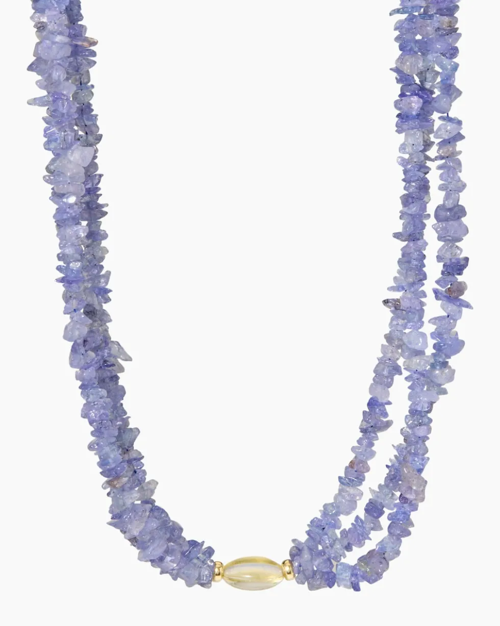 Collier mit Tansanit & Bergkristall/Blattgold-Dublette