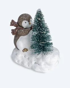 Dekofiguren "Pinguin und Eisbär mit LED-Baum", 2tlg.