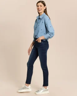 Denim Bluse mit Herzstickerei
