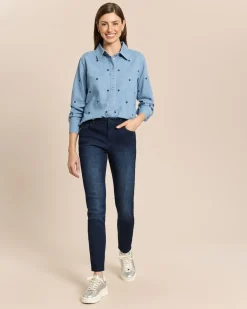 Denim Bluse mit Herzstickerei