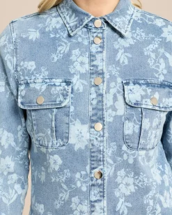 Denim Overshirt mit Blumendruck