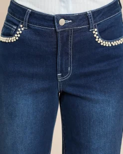 Denim Wide Leg mit Perlendekoration