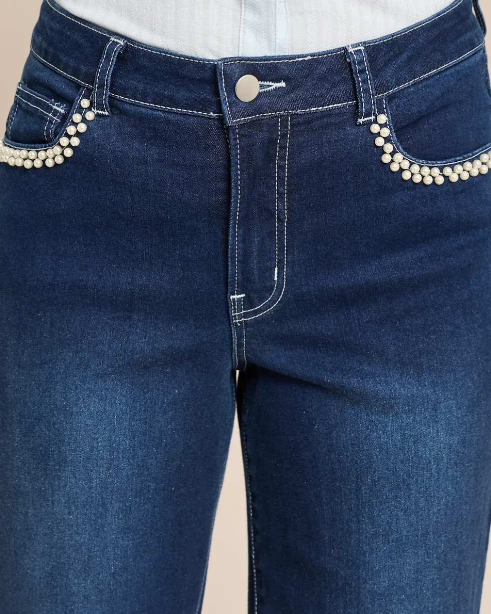 Denim Wide Leg mit Perlendekoration