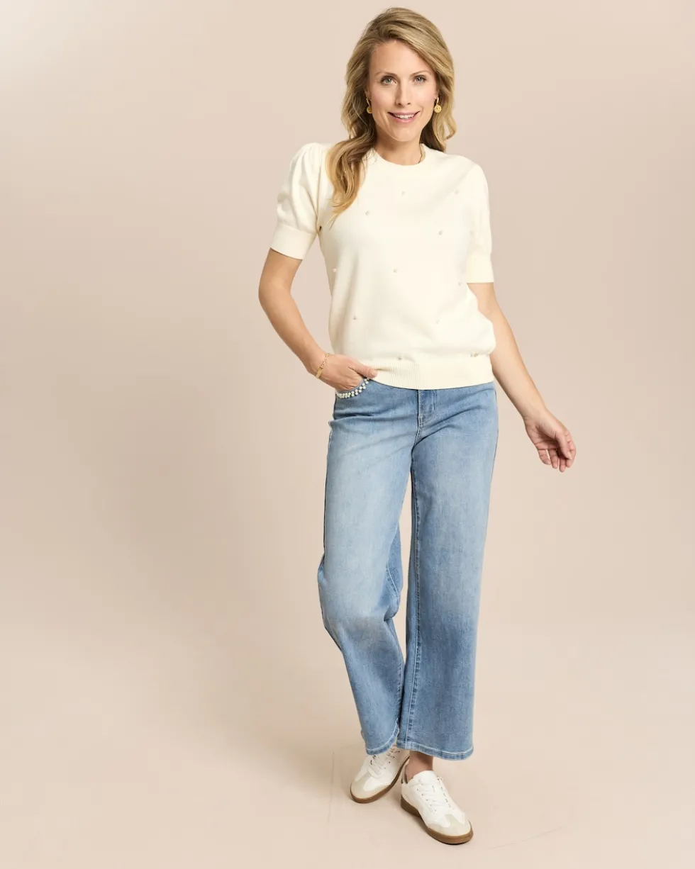 Denim Wide Leg mit Perlendekoration