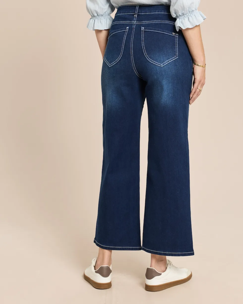 Denim Wide Leg mit Perlendekoration
