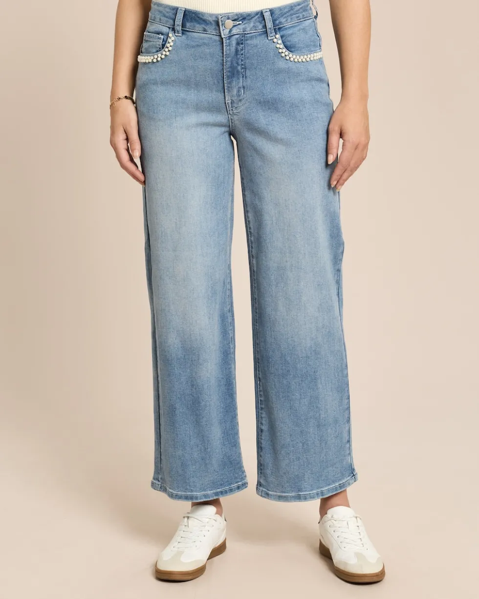Denim Wide Leg mit Perlendekoration