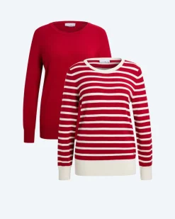 Doppelpack Pullover uni & gestreift