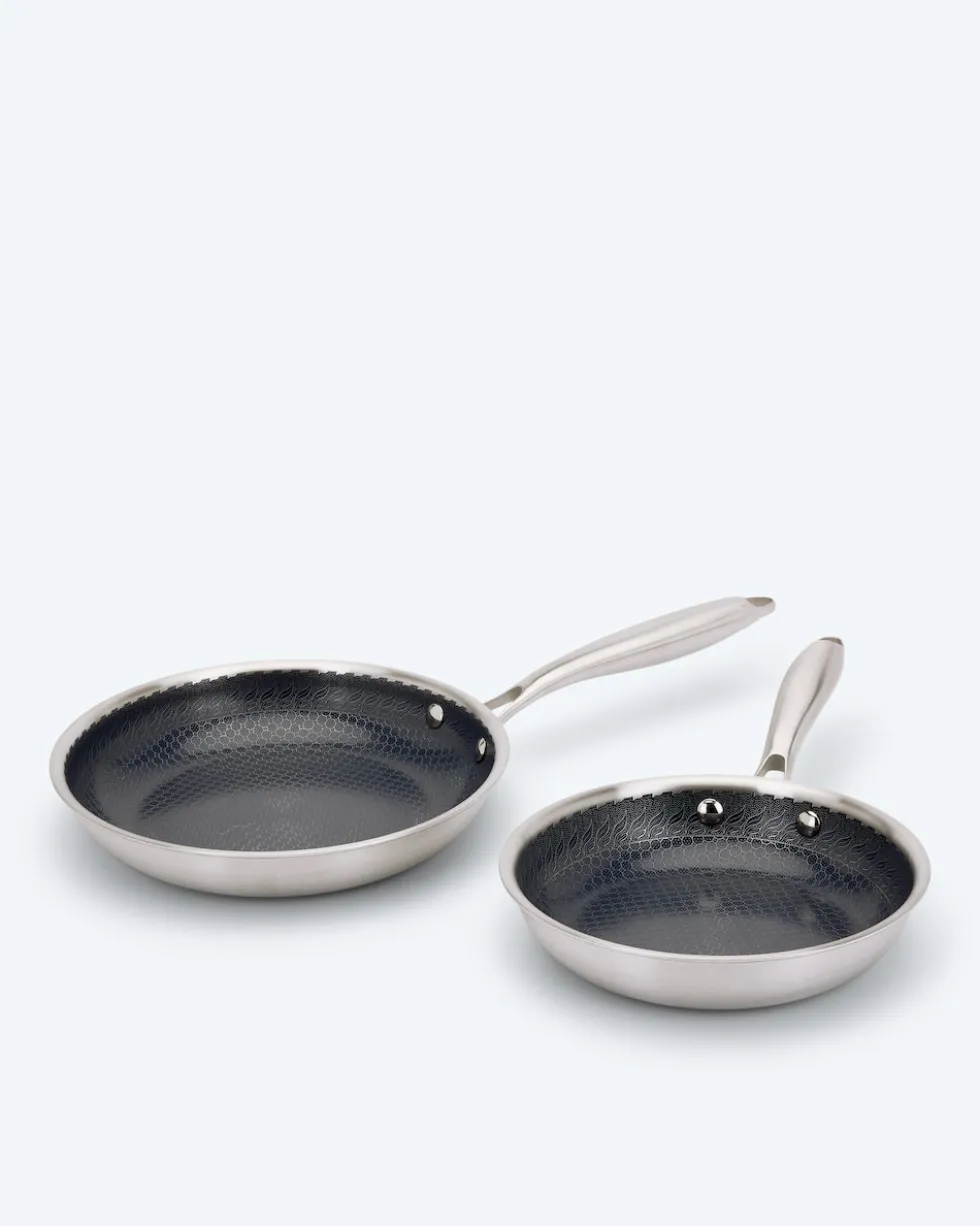 Edelstahlpfanne mit Waben, 2er Set