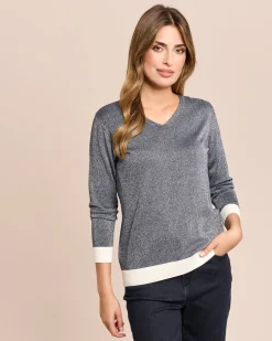 Feinstrick-Pullover mit Metallic-Garn