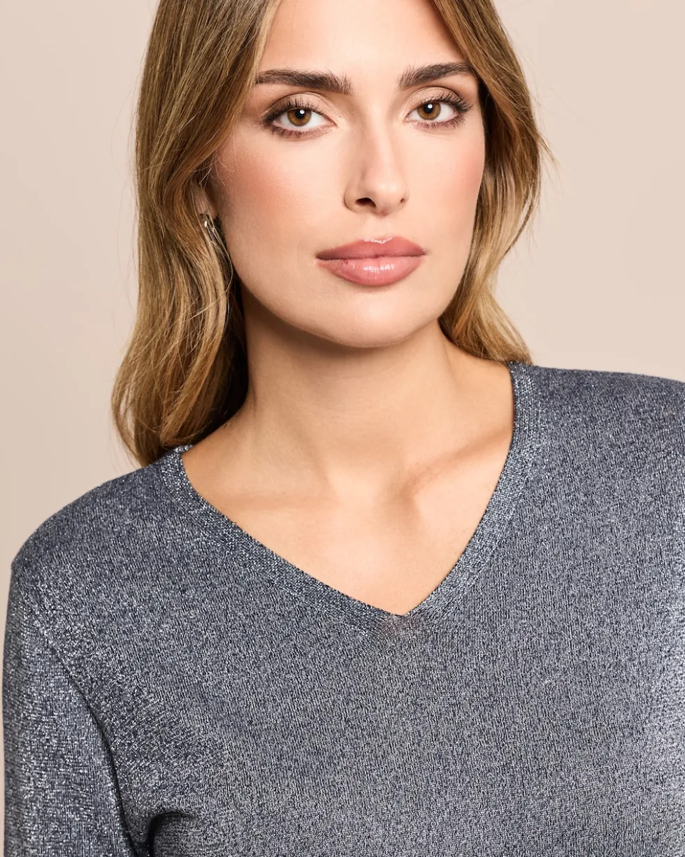 Feinstrick-Pullover mit Metallic-Garn