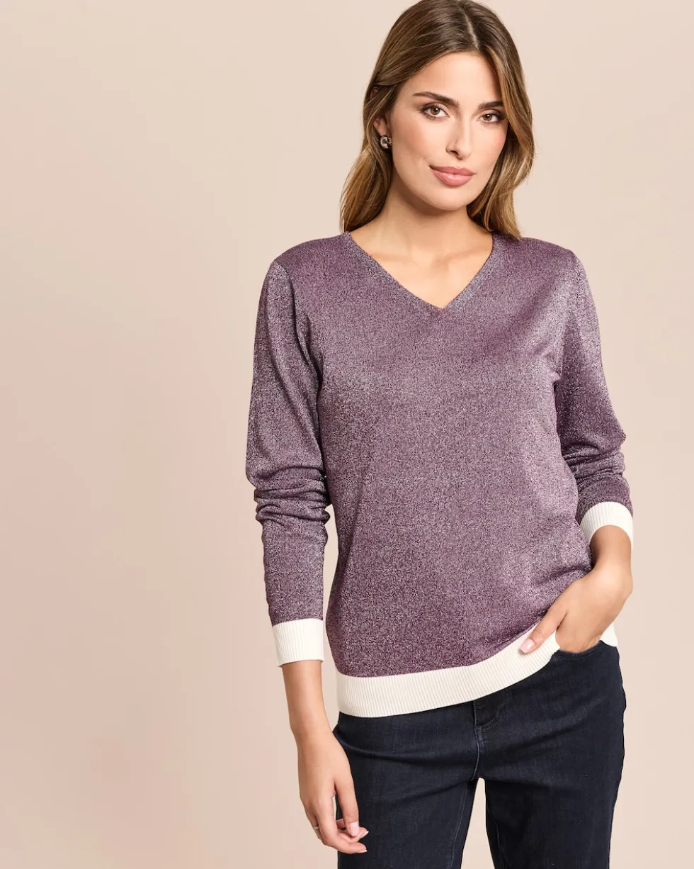 Feinstrick-Pullover mit Metallic-Garn