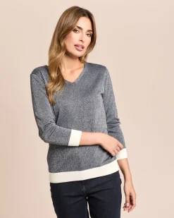 Feinstrick-Pullover mit Metallic-Garn