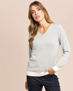 Feinstrick-Pullover mit Metallic-Garn