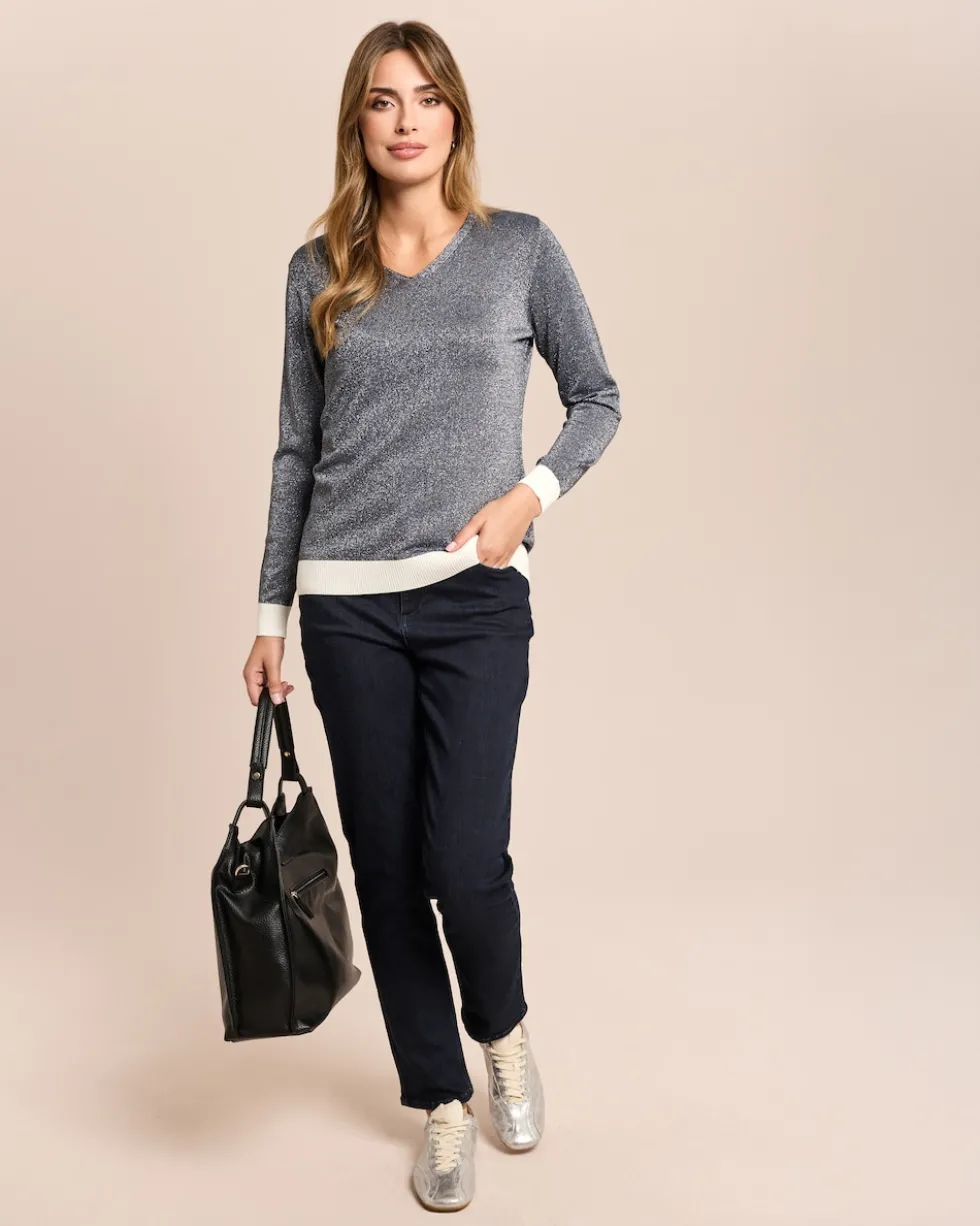 Feinstrick-Pullover mit Metallic-Garn