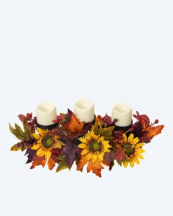 Gesteck mit 3 LED-Kerzen "Herbst-Sonnenblumen"