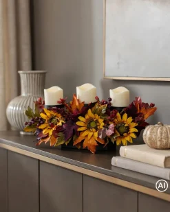 Gesteck mit 3 LED-Kerzen "Herbst-Sonnenblumen"