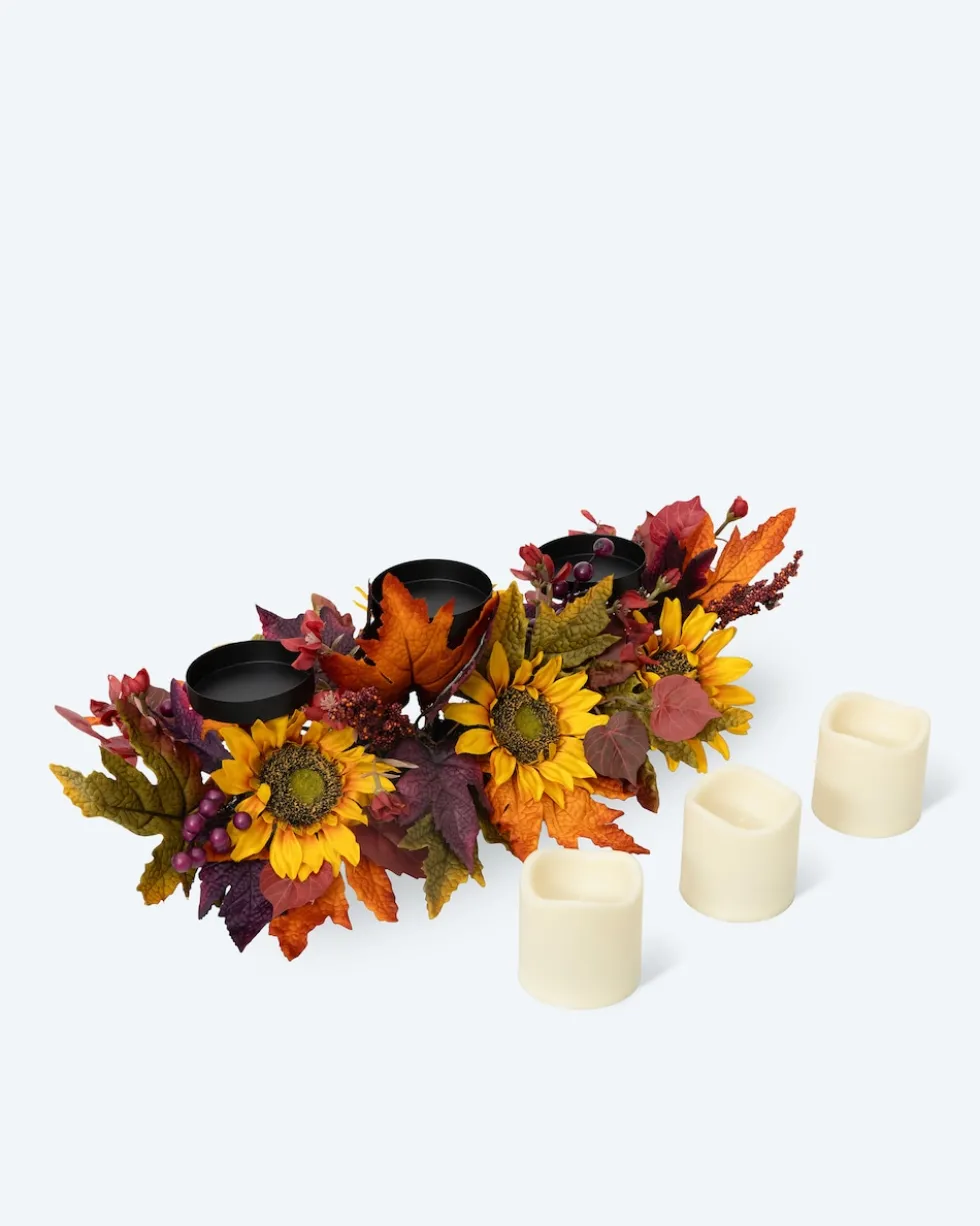 Gesteck mit 3 LED-Kerzen "Herbst-Sonnenblumen"