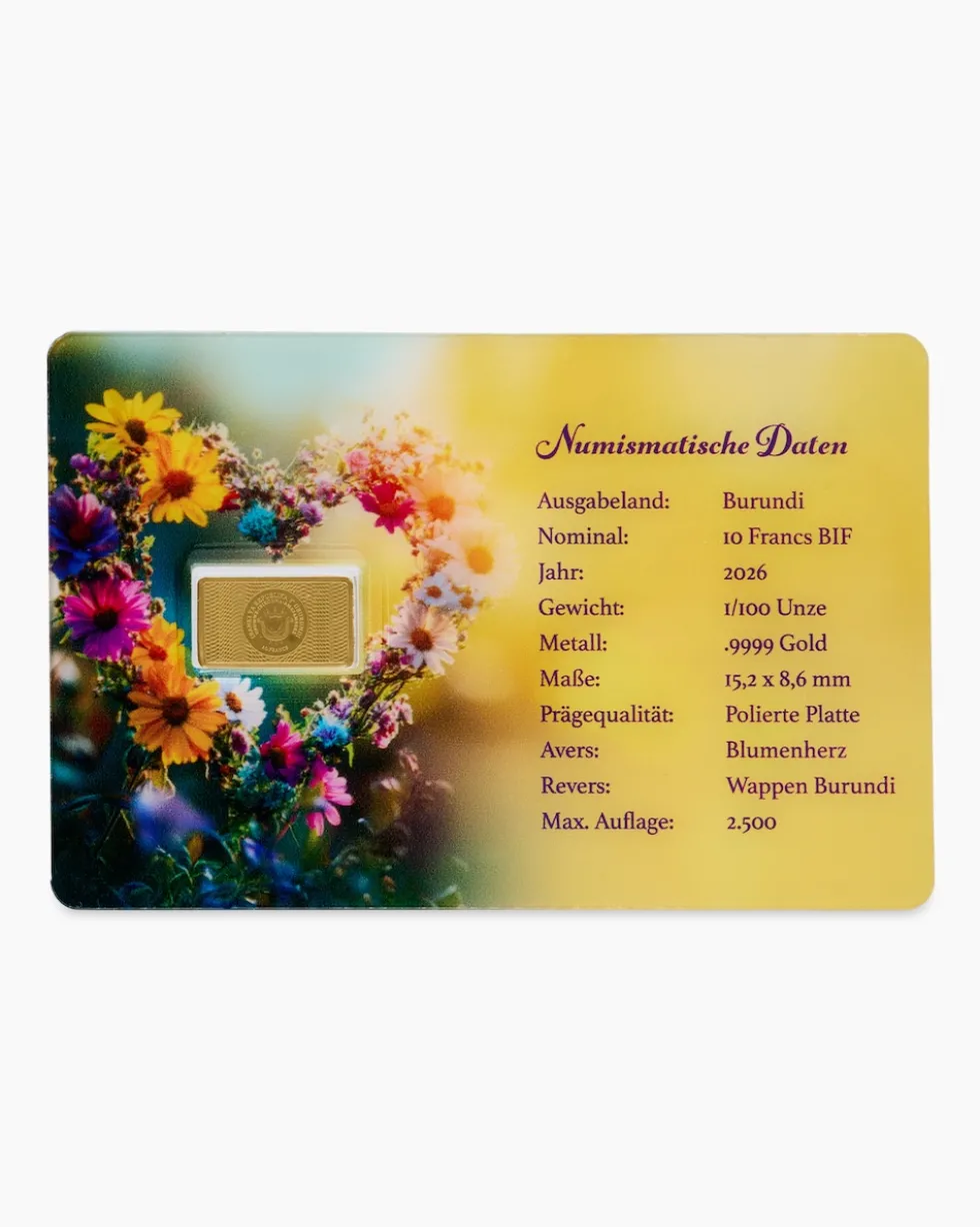 Goldmünzbarren Herz mit Blumen