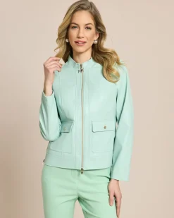 Jacke aus Lederimitat mit Stehkragen